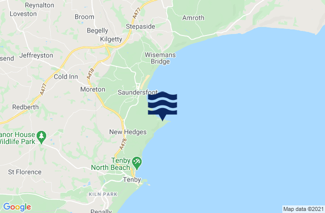 Monkstone Beach, United Kingdomの潮見表地図