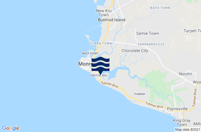 Monrovia, Liberiaの潮見表地図