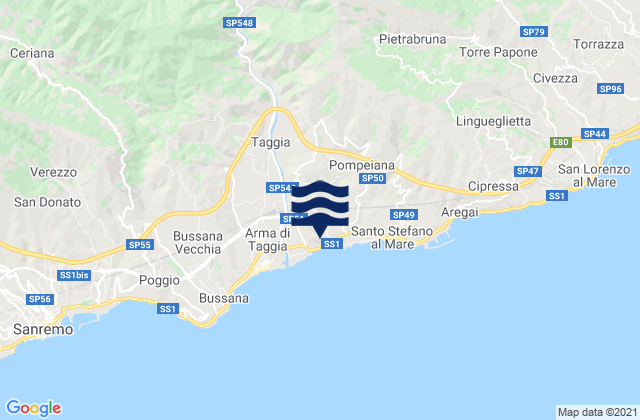 Montalto Ligure, Italyの潮見表地図