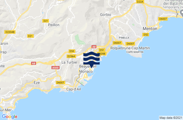 Monte-Carlo, Monacoの潮見表地図