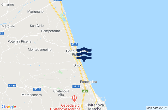 Montecosaro, Italyの潮見表地図