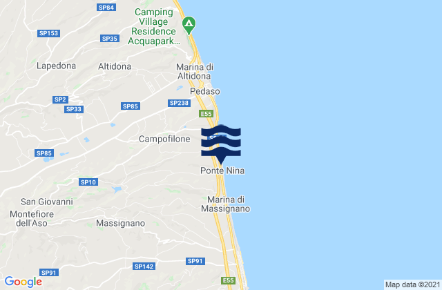 Montefiore dell'Aso, Italyの潮見表地図