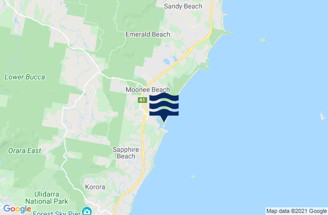 Moonee Beach, Australiaの潮見表地図