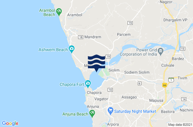 Morjim, Indiaの潮見表地図