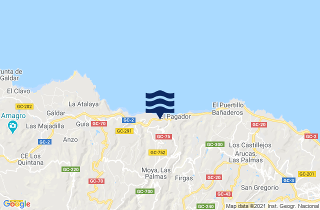 Moya, Spainの潮見表地図