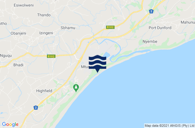 Mtunzini, South Africaの潮見表地図
