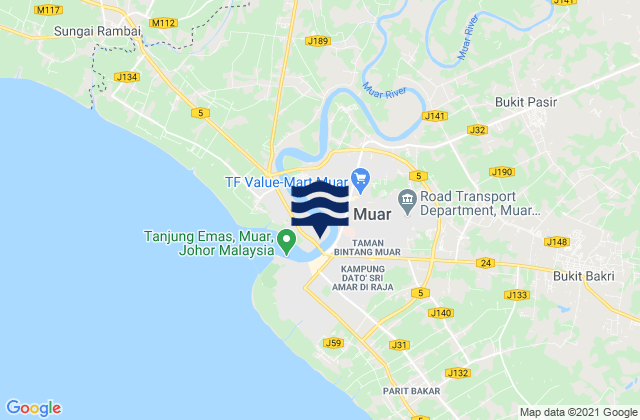 Muar, Malaysiaの潮見表地図