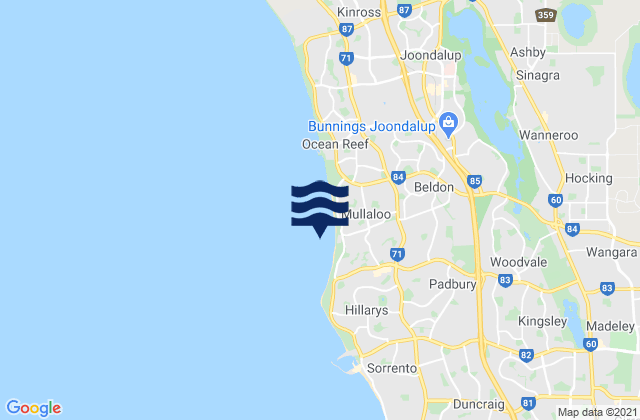 Mullaloo Beach, Australiaの潮見表地図