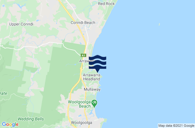 Mullaway Beach, Australiaの潮見表地図