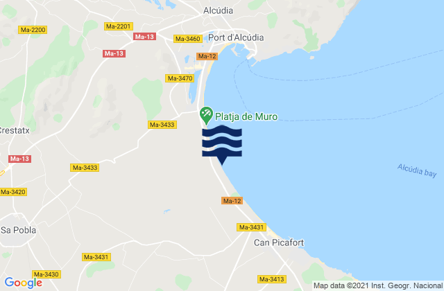 Muro, Spainの潮見表地図