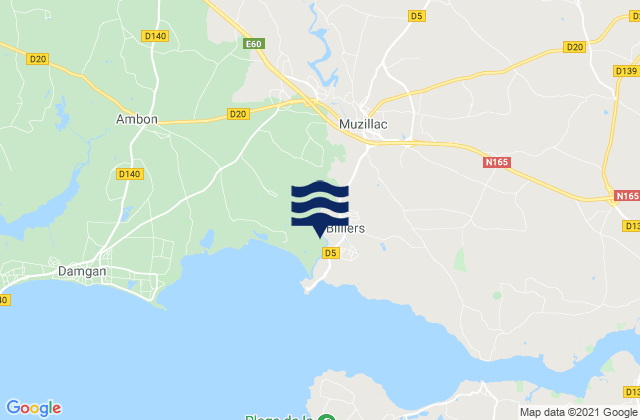 Muzillac, Franceの潮見表地図