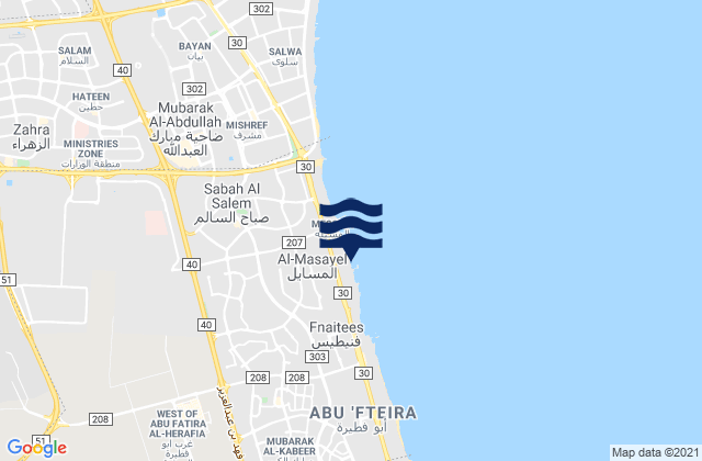 Muḩāfaz̧at Mubārak al Kabīr, Kuwaitの潮見表地図