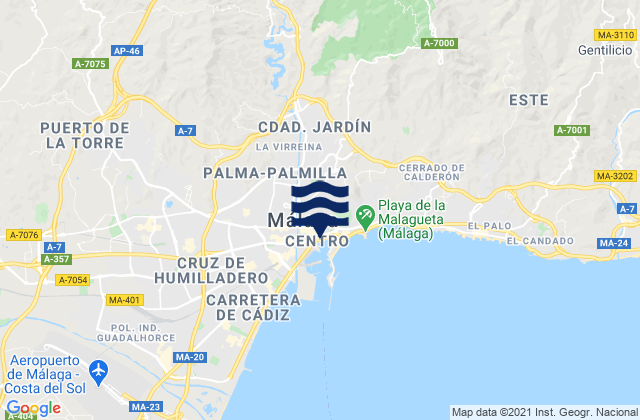 Málaga, Spainの潮見表地図