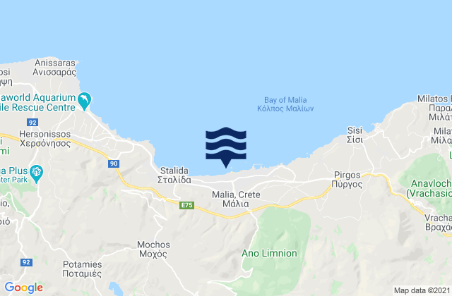 Mália, Greeceの潮見表地図