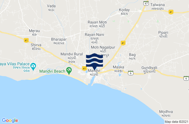Māndvi, Indiaの潮見表地図