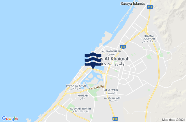 Mīnā’ Şaqr, United Arab Emiratesの潮見表地図