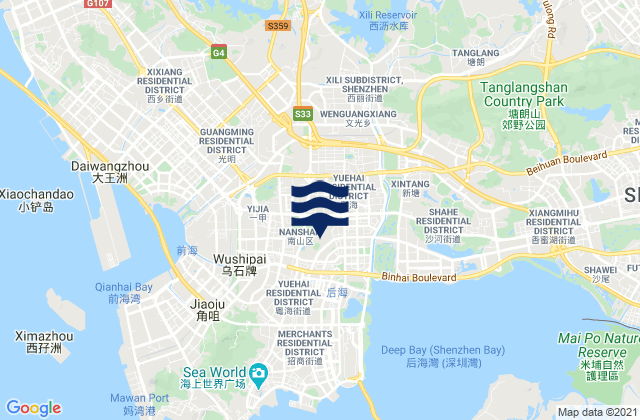 Nanshan, Chinaの潮見表地図