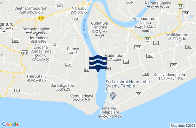 Narasapur, Indiaの潮見表地図
