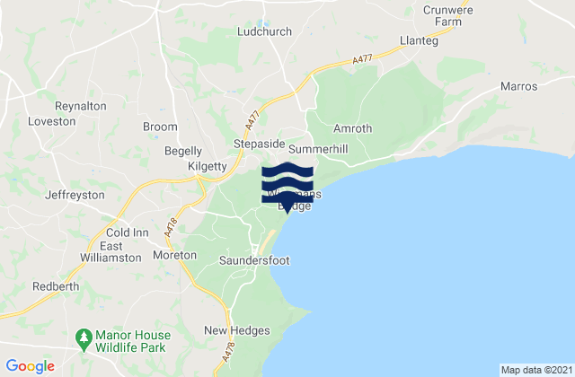 Narberth, United Kingdomの潮見表地図