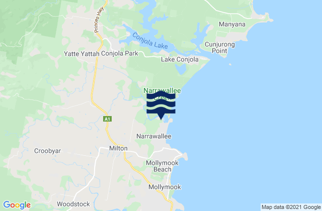 Narrawallee Beach, Australiaの潮見表地図