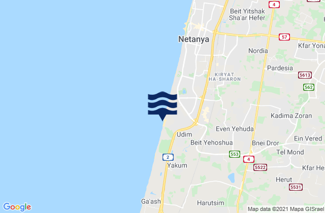 Netanya (Poleg), Palestinian Territoryの潮見表地図