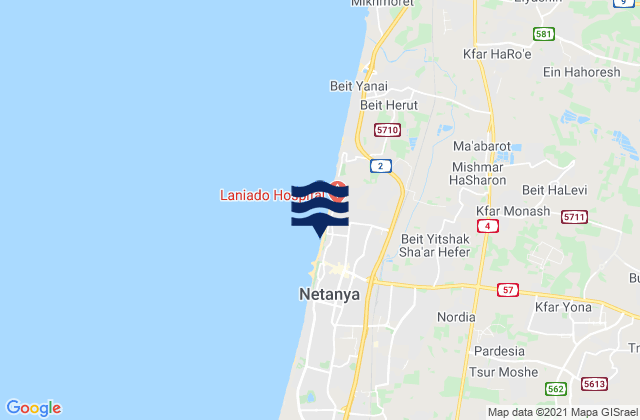 Netanya, Israelの潮見表地図