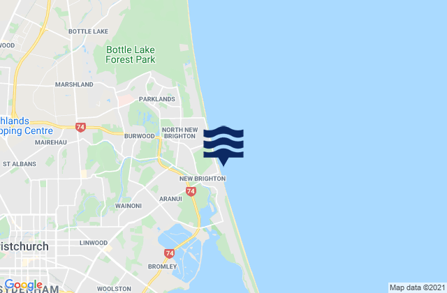 New Brighton Beach, New Zealandの潮見表地図