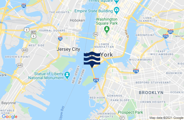 New York (the Battery), United Statesの潮見表地図
