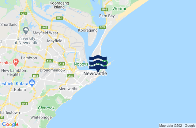 Newcastle Beach, Australiaの潮見表地図