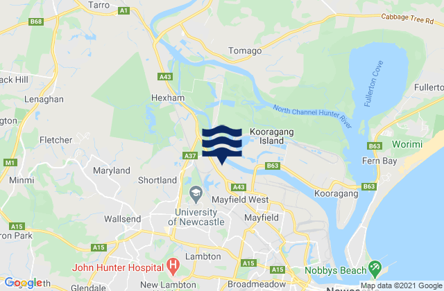 Newcastle, Australiaの潮見表地図