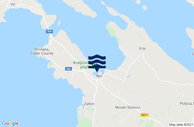Nin, Croatiaの潮見表地図