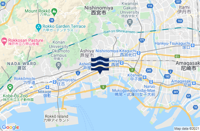 Nishinomiya Shi, Japanの潮見表地図