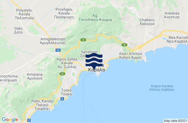 Nomós Kaválas, Greeceの潮見表地図
