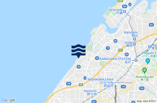 Nonoichi, Japanの潮見表地図