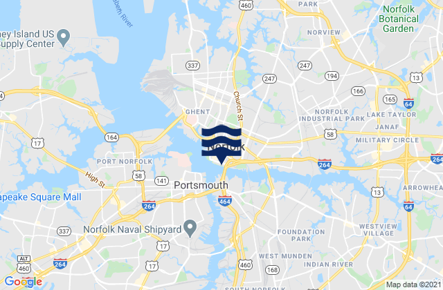 Norfolk, United Statesの潮見表地図