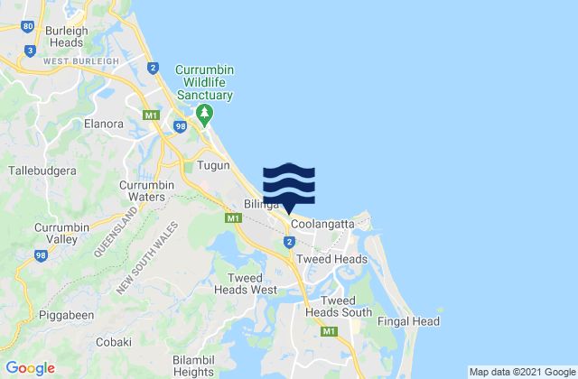 North Kirra Beach, Australiaの潮見表地図
