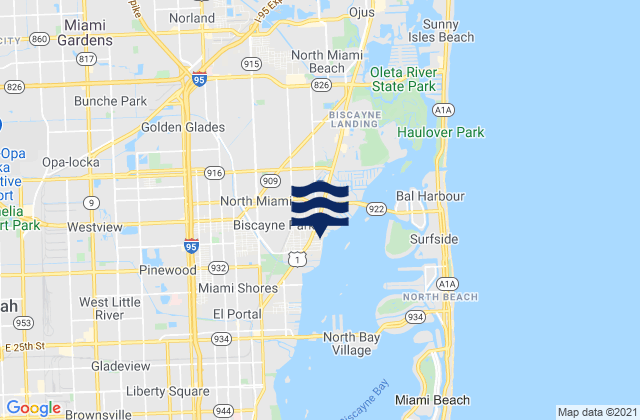 North Miami, United Statesの潮見表地図