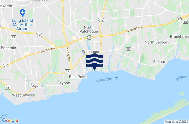 North Patchogue, United Statesの潮見表地図