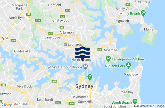 North Sydney, Australiaの潮見表地図