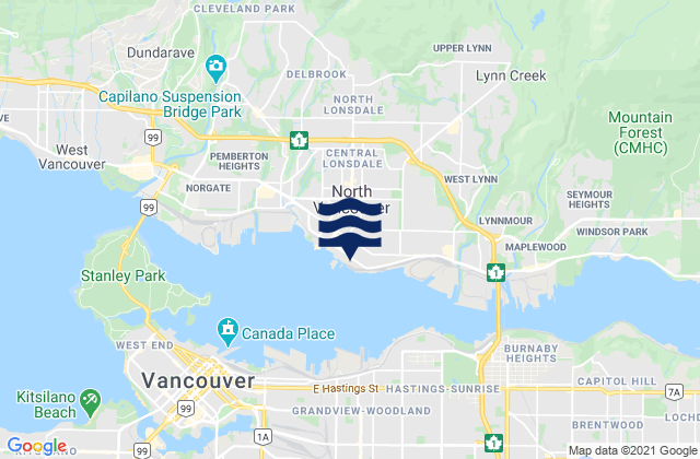 North Vancouver, Canadaの潮見表地図