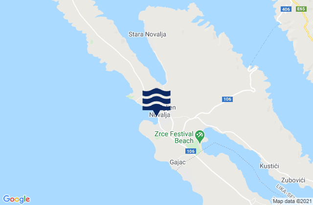 Novalja, Croatiaの潮見表地図