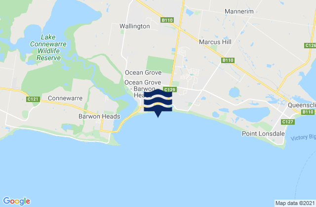 Ocean Grove, Australiaの潮見表地図