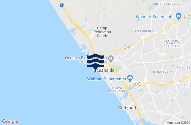 Oceanside City Beach, United Statesの潮見表地図