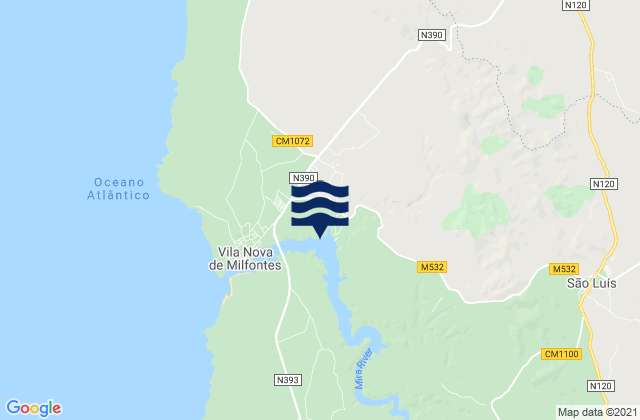 Odemira, Portugalの潮見表地図