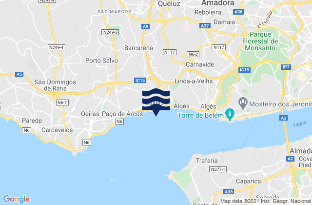 Oeiras, Portugalの潮見表地図