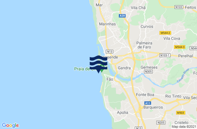 Ofir, Portugalの潮見表地図