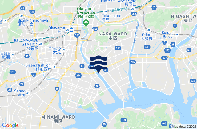 Okayama-ken, Japanの潮見表地図