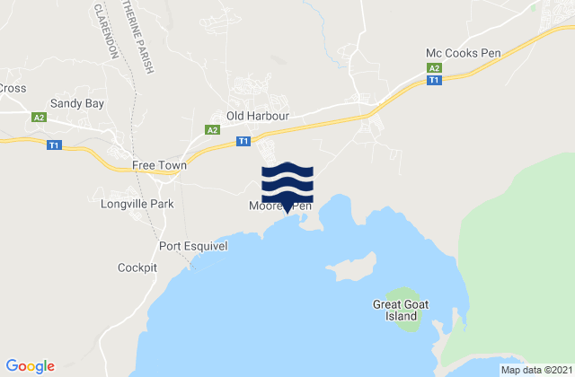 Old Harbour Bay, Jamaicaの潮見表地図