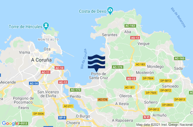 Oleiros, Spainの潮見表地図