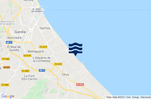 Oliva, Spainの潮見表地図
